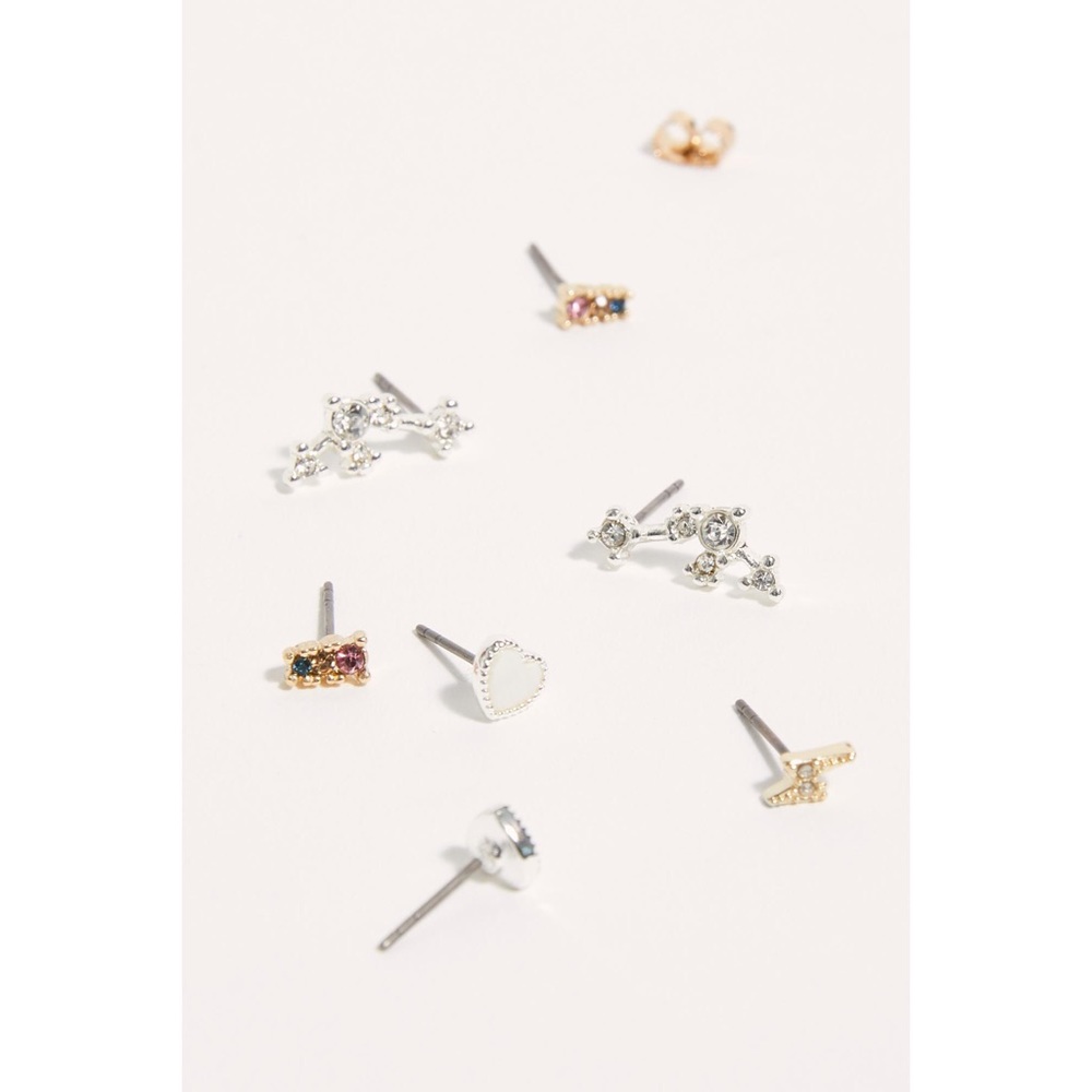 NWT Free People Dreamer Ceramic Stud Earring Set Gold Silver - Picture 5 of 16